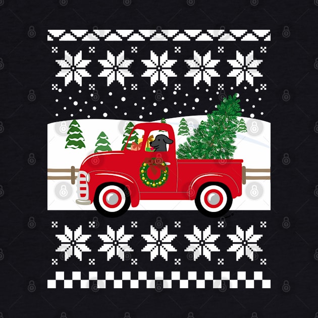 Black Labrador Red Truck Christmas Ugly Sweater by HappyLabradors